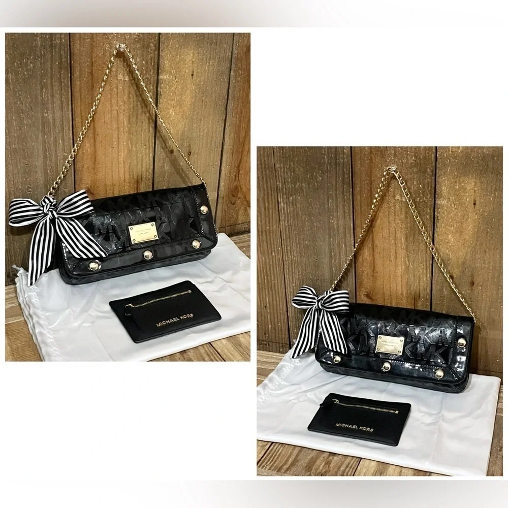 Michael Kors. 5 Piece: Delancy Clutch & Free Watch, Card Case, Twilly & Dust Bag